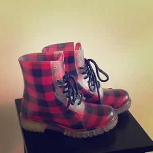 Rainboots-cute plaid boots by Dirty Laundry